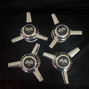 Vintage Chevrolet Corvette Hubcap Spinners -Double Checkered Crossed Flags
